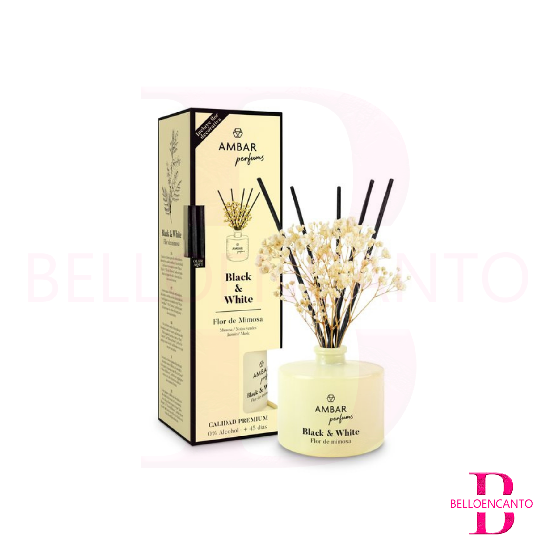 Mikado Black & White Flor de Mimosa Ámbar